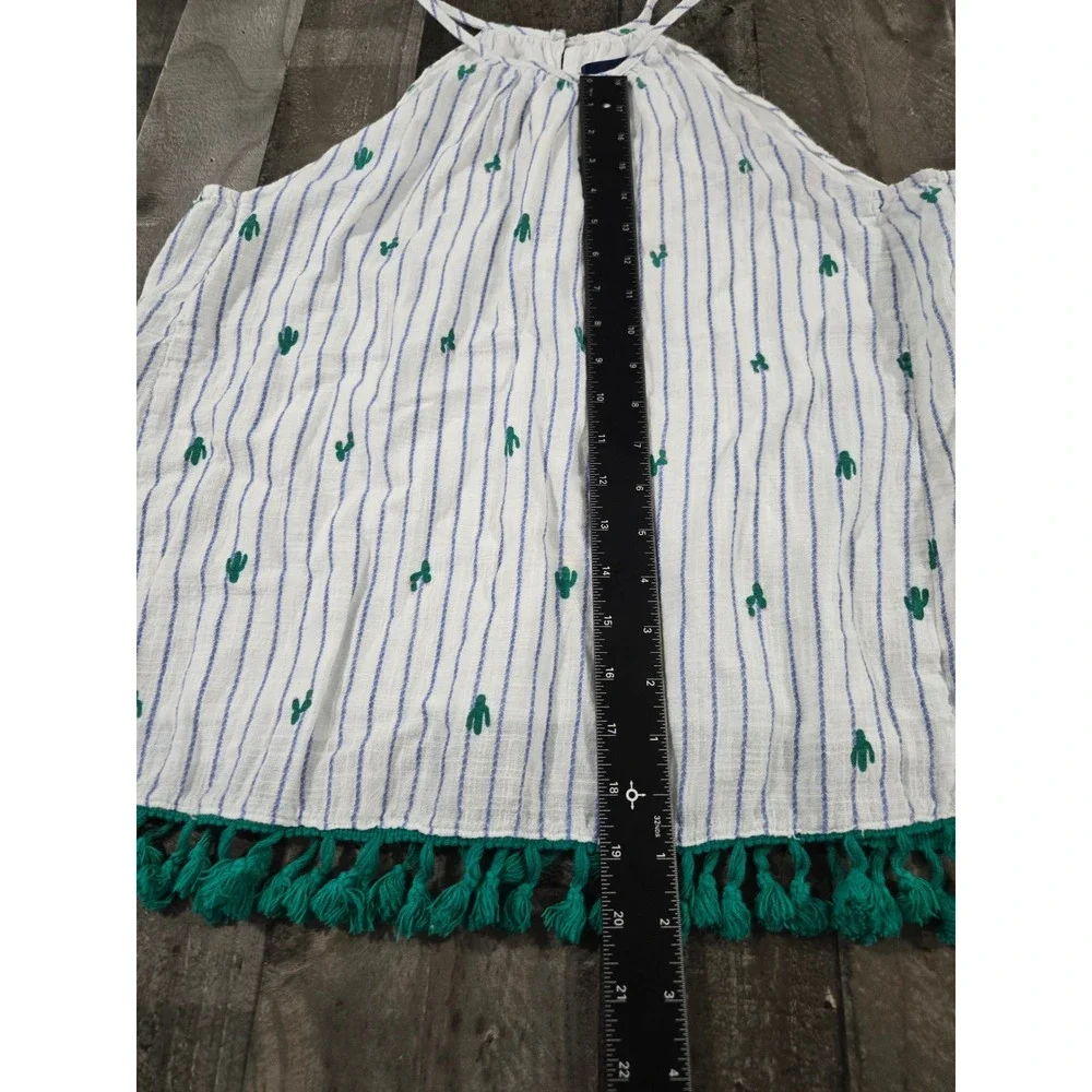 Blue Rain Cactus Embroidered Striped Halter Tank Top with Tassel Trim Medium - Picture 7 of 10